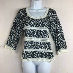 DRY LAKE Adina Blouse Top Black White Floral Long Sleeve Women's Size S